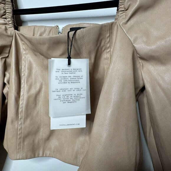 7 For All Mankind Faux Leather Puff Sleeve Square Neckline Smocked Back Medium M - Picture 4 of 7